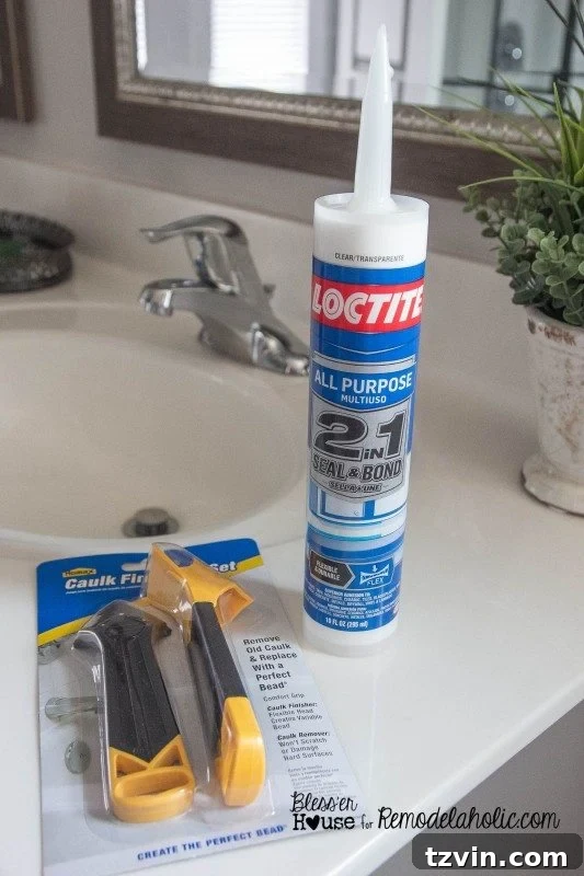 Applying clear latex caulk along the edges of the installed polystyrene moulding strips to seal against moisture and mold.