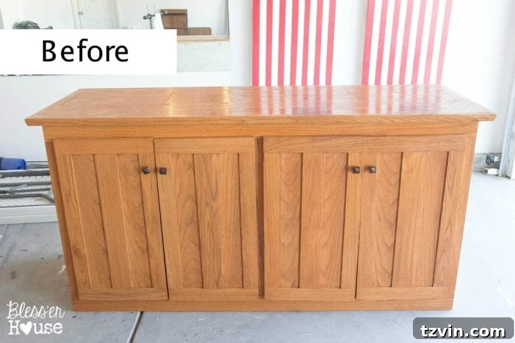 Media Console Transformed into a Stylish Buffet 2 Before: Media Stand to Buffet Table Makeover | Bless'er House