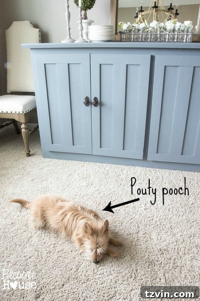 Media Console Transformed into a Stylish Buffet 15 Puppy Posing with Dining Room Buffet Table | Bless'er House