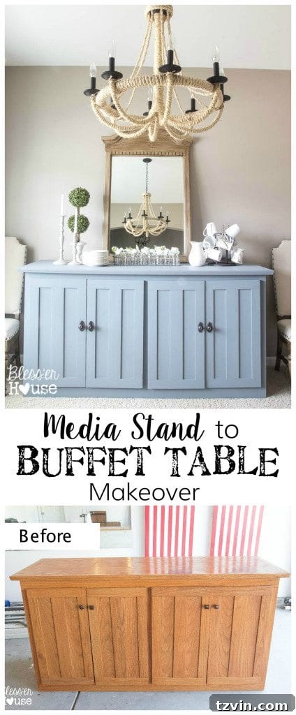 Media Console Transformed into a Stylish Buffet 16 Media Stand to Buffet Table Makeover Before and After | Bless'er House