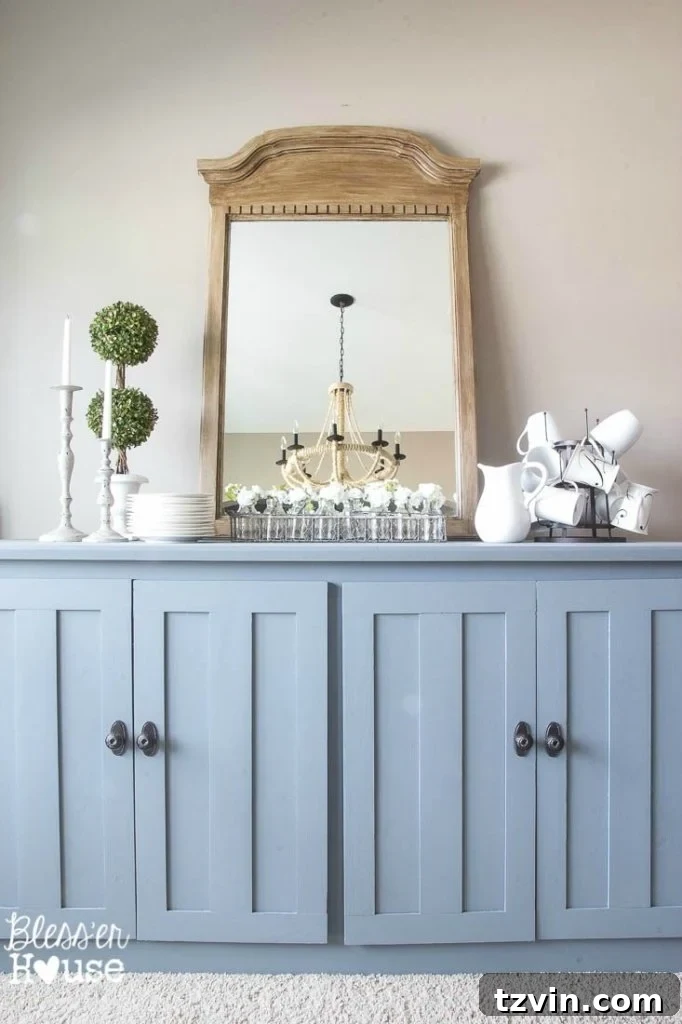 Media Console Transformed into a Stylish Buffet 5 Dining Room Buffet Makeover with Valspar Sharkfin Paint | Bless'er House