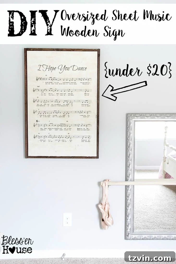 DIY Giant Sheet Music Wall Art 2 DIY Oversized Sheet Music Wooden Sign - RH Baby and Child KnockOff | Bless'er House - A large, vertical framed sign featuring a vintage-style sheet music print.
