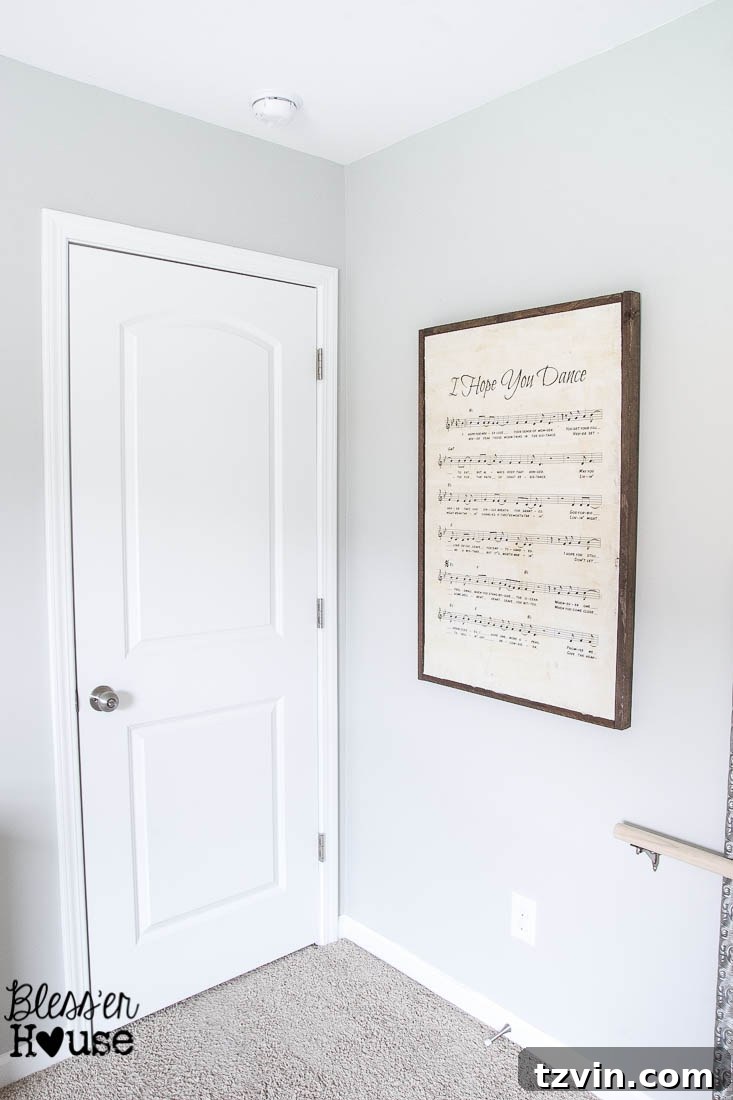 DIY Giant Sheet Music Wall Art 25 Another view of the custom oversized sheet music sign in a child's bedroom.