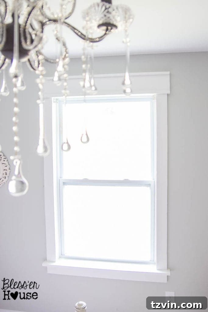 finished Craftsman style easy interior window trim with no miter cuts