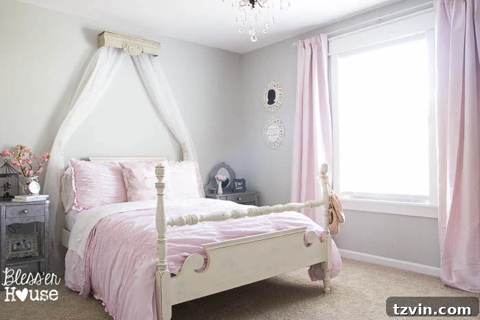 Upcycled Shelf Canopy Crown Project 7 Coordinating Window Curtains for Kids Bedroom - Perfect pink curtains from Target.