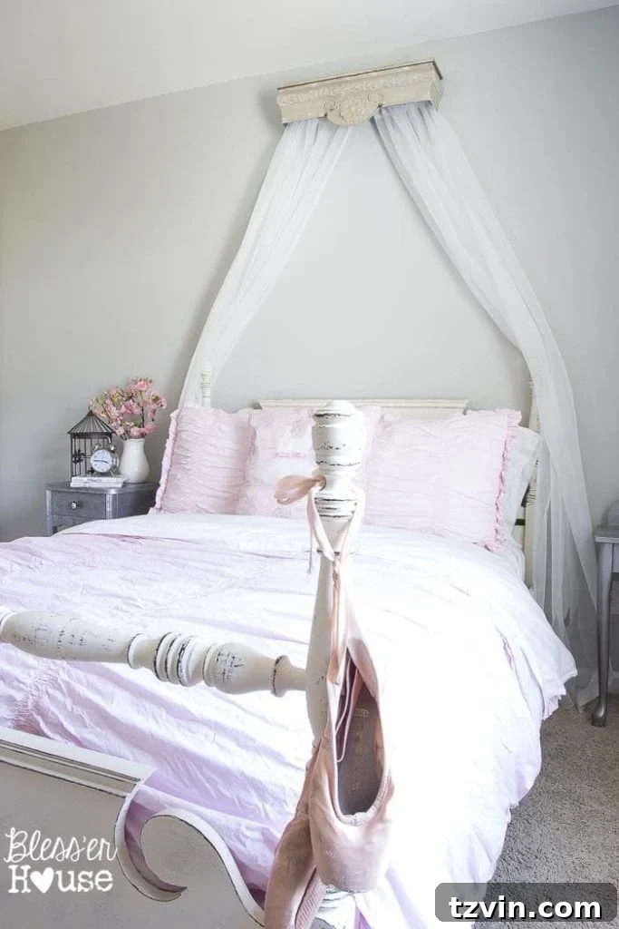 Upcycled Shelf Canopy Crown Project 8 Bedroom View with Canopy and Window Treatments - Child's room design.