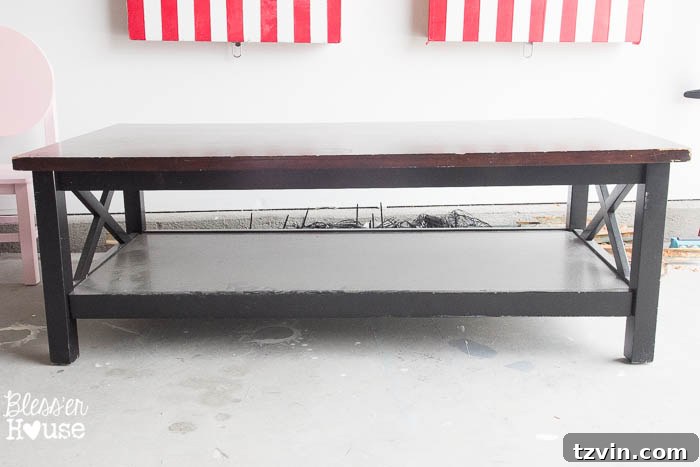 Reclaimed Barnwood Coffee Table 2 Before DIY Barn Wood Top Coffee Table - Peeling veneer, scratched top, and dust covered