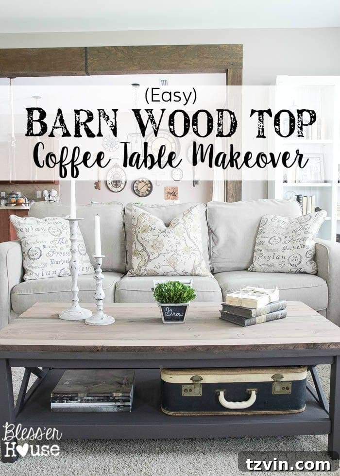 Reclaimed Barnwood Coffee Table 12 Barn Wood Top Coffee Table Makeover - Before and After Collage