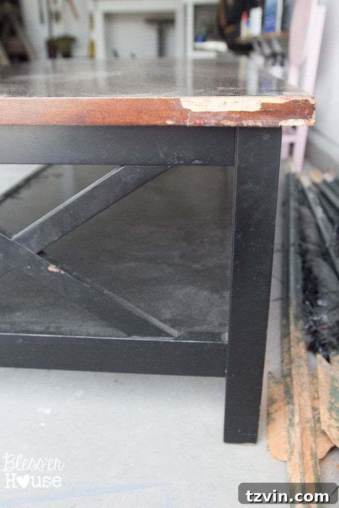 Reclaimed Barnwood Coffee Table 3 DIY Barn Wood Top Coffee Table - After transformation, rustic modern style