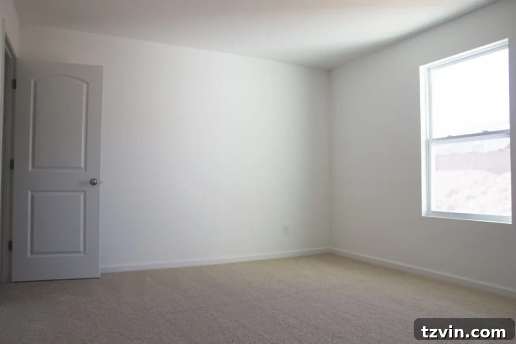 Our Prima Ballerina's Dream Bedroom Transformation 2 Empty kids' bedroom before makeover, showing bland walls and carpet