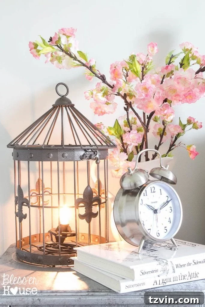 Our Prima Ballerina's Dream Bedroom Transformation 12 DIY birdcage lamp, repurposed from a wedding centerpiece