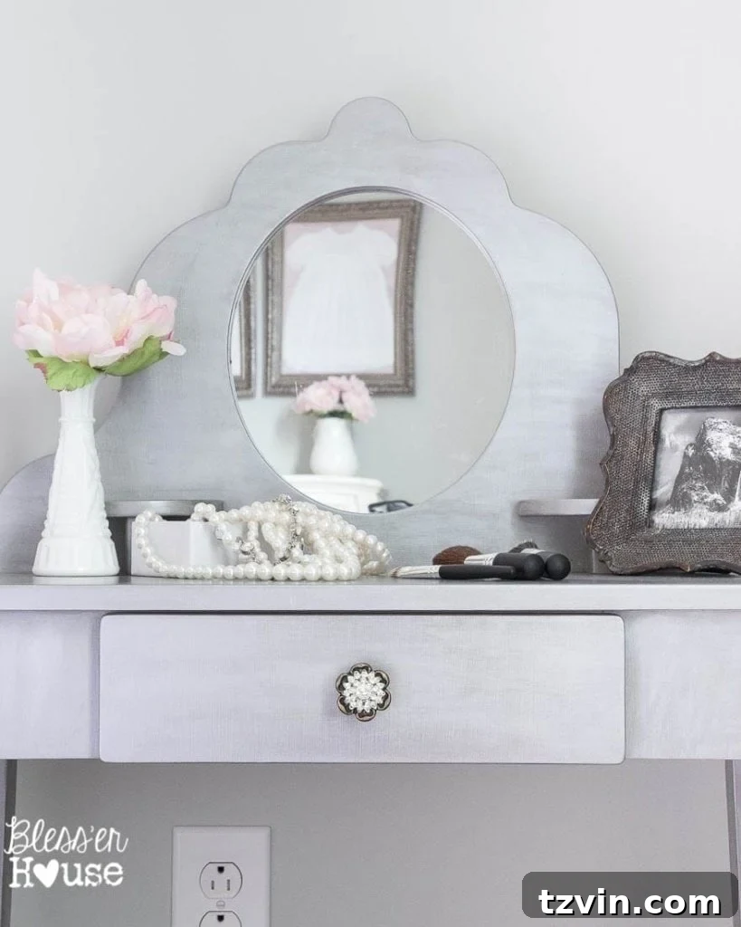 Our Prima Ballerina's Dream Bedroom Transformation 15 Gilded child's play vanity with accessories, a budget-friendly makeover