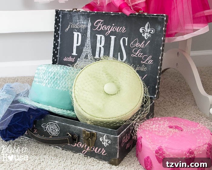Our Prima Ballerina's Dream Bedroom Transformation 26 Girl's room corner with vintage hats, encouraging dress-up play
