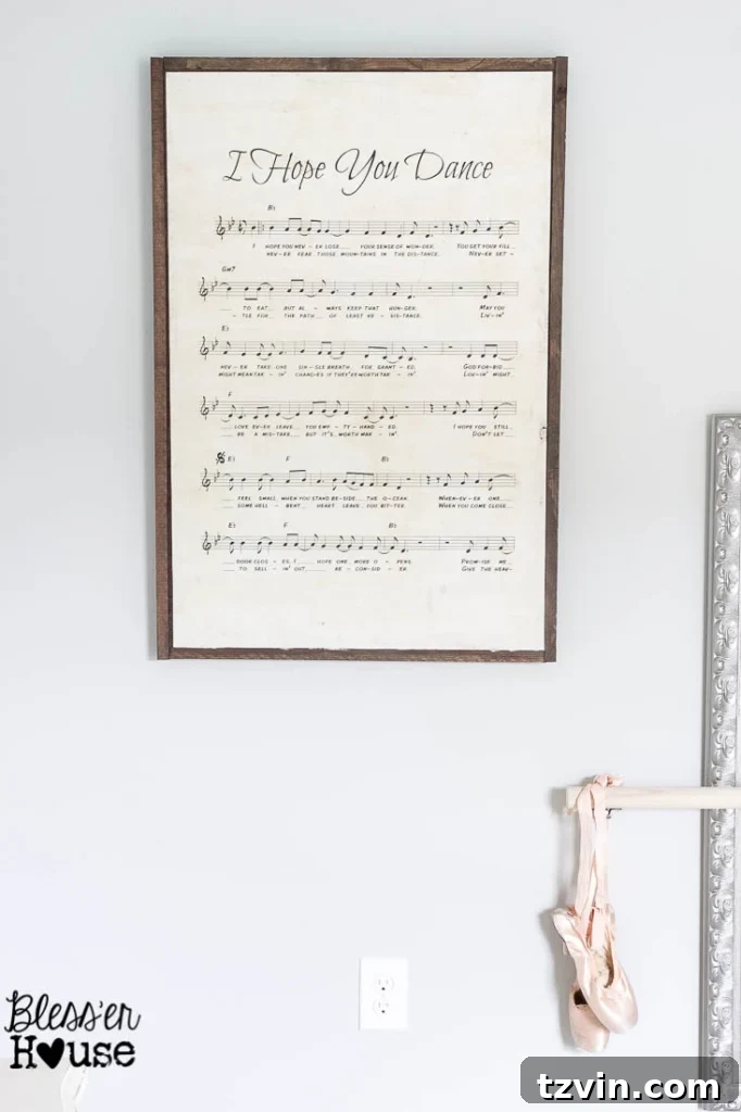 Our Prima Ballerina's Dream Bedroom Transformation 32 Detailed shot of DIY sheet music sign and name letters for girl's room