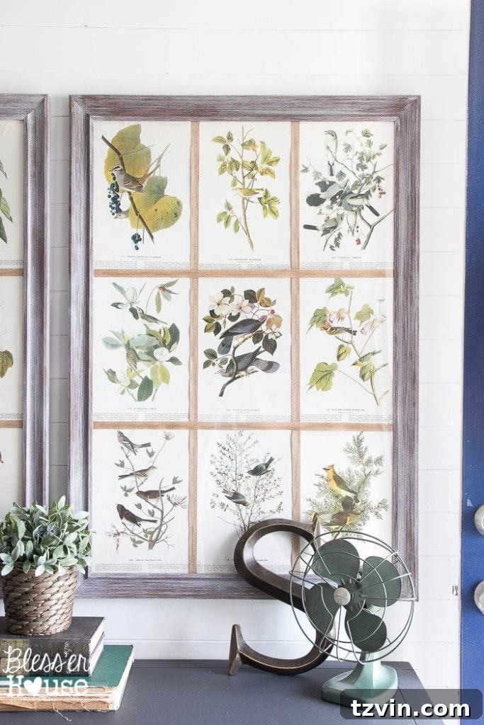 Botanical Blooms from Book Pages 15 Completed DIY book page botanical art in a limewash frame
