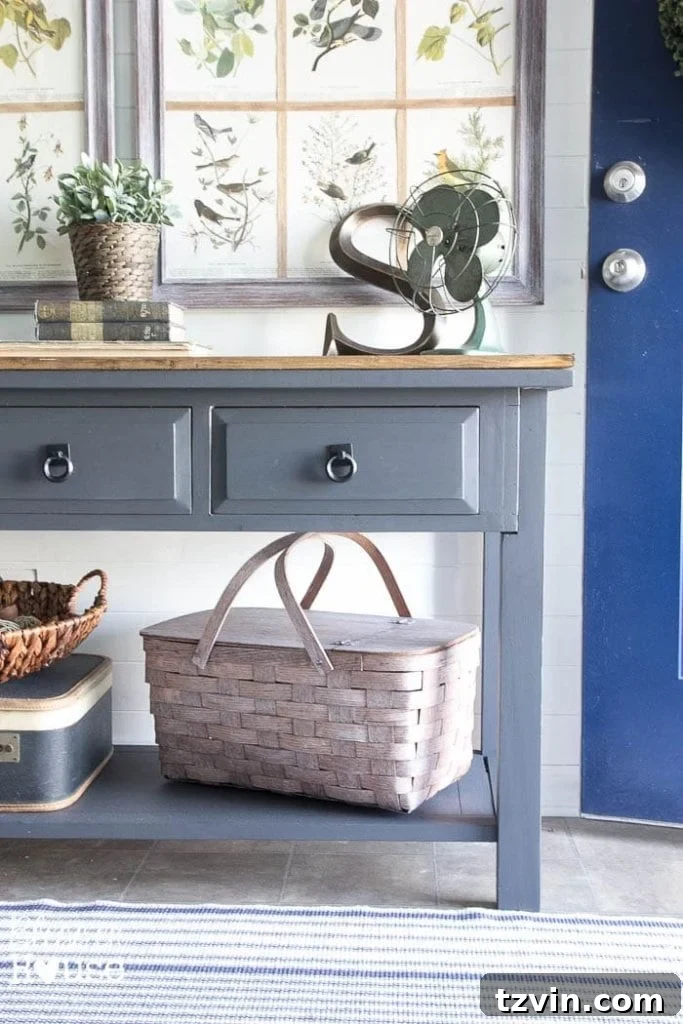 Foyer Transformation: Console Table Refresh 11 Vintage Picnic Basket