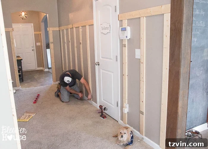 Nailing battens to wall
