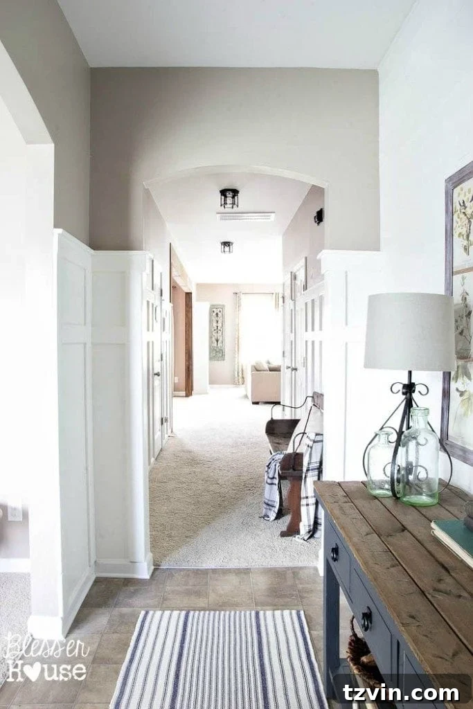 Foyer and hallway after DIY board and batten transformation.