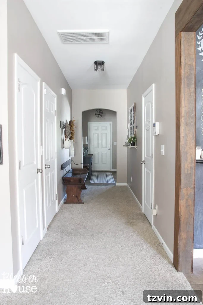 Dark hallway before DIY Board and Batten installation.