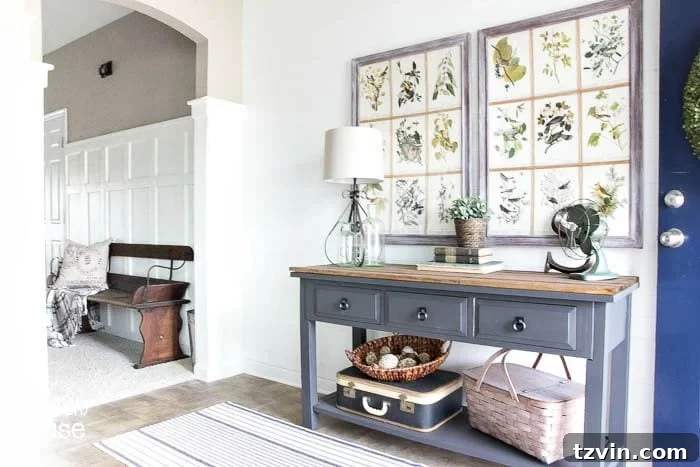 Future plans for foyer with hooks and art above the bench.