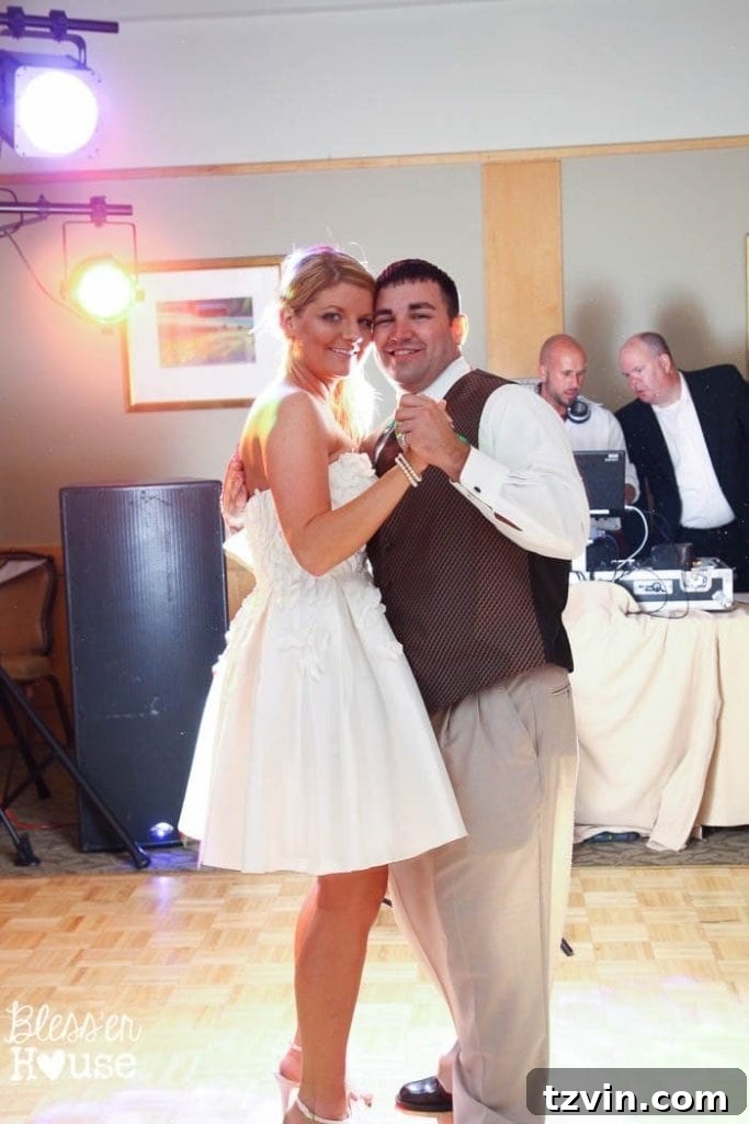 Lakeside Love Story: From Then to Forever 48 Bride and groom dancing