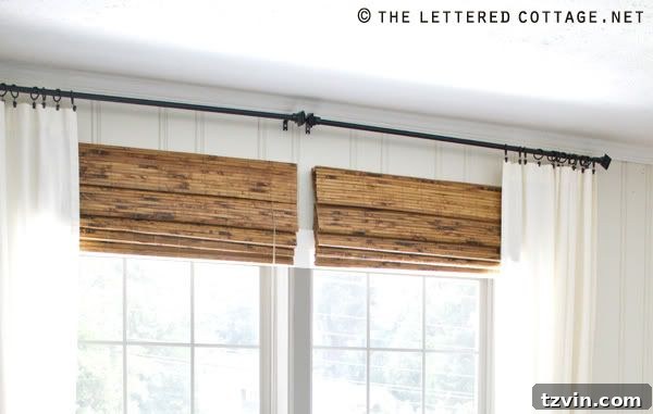 Modern Rustic Master Bedroom Design Plan | www.blesserhouse.com | white curtains with bamboo shades