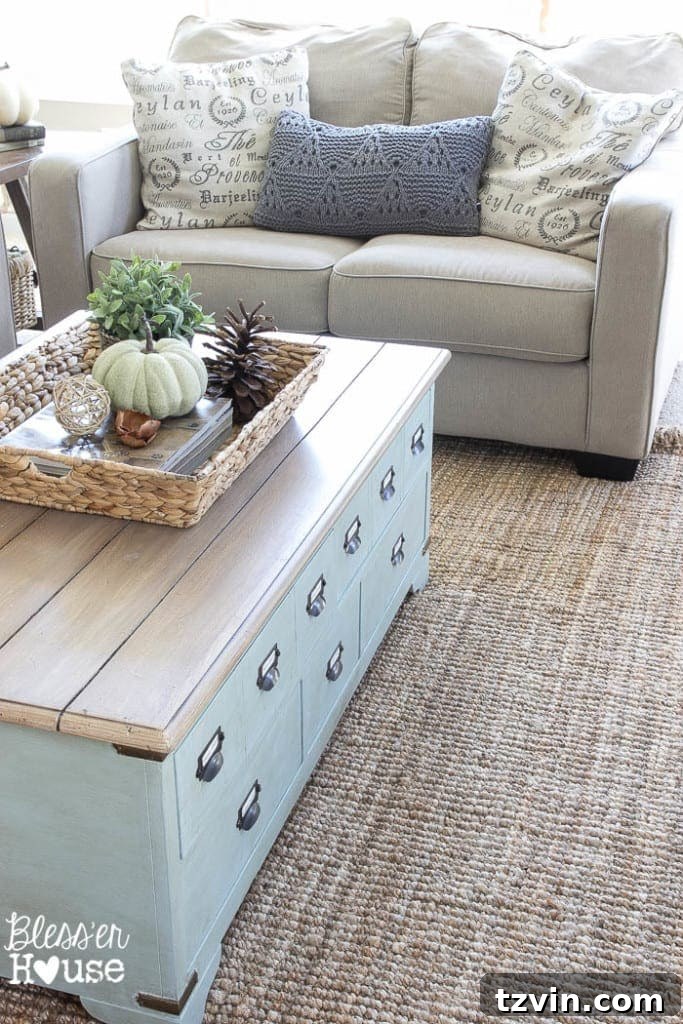 Close-up of the comfortable and stylish jute rug.