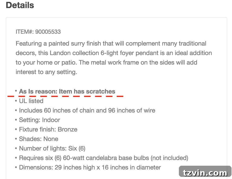 Overstock provides clear explanations for 'as is' item conditions.