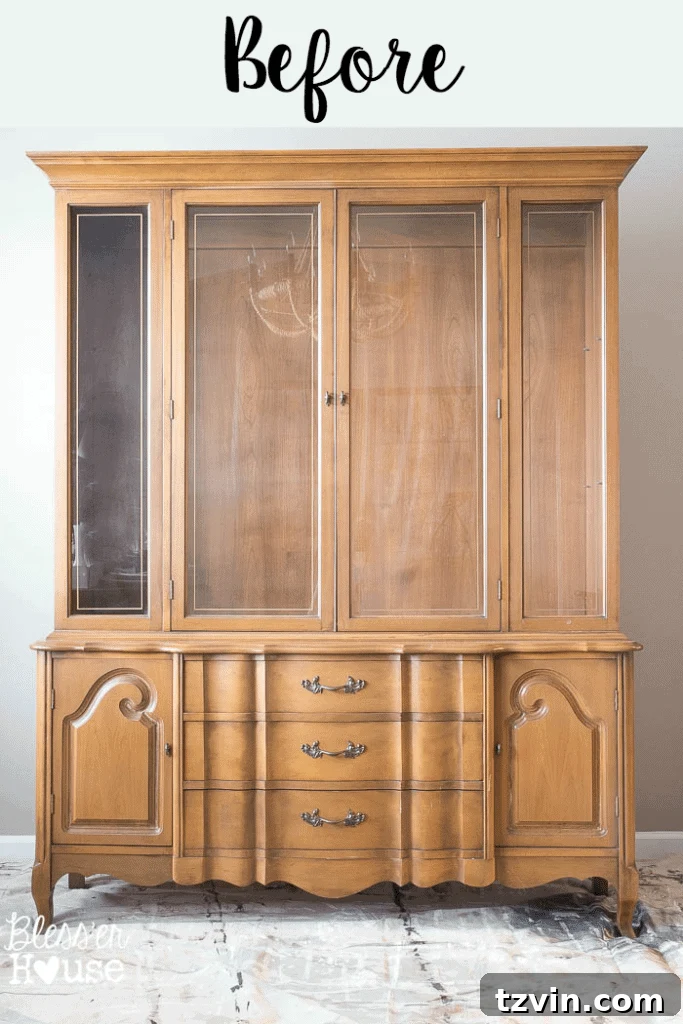 French Provincial Hutch Reimagined 2 French Provincial China Cabinet Makeover: Before - Original vintage look of the cabinet