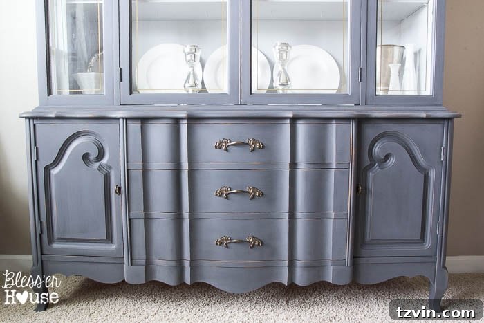 French Provincial Hutch Reimagined 11 French Provincial China Cabinet Makeover: Dining room showcasing the newly transformed cabinet and improved flow