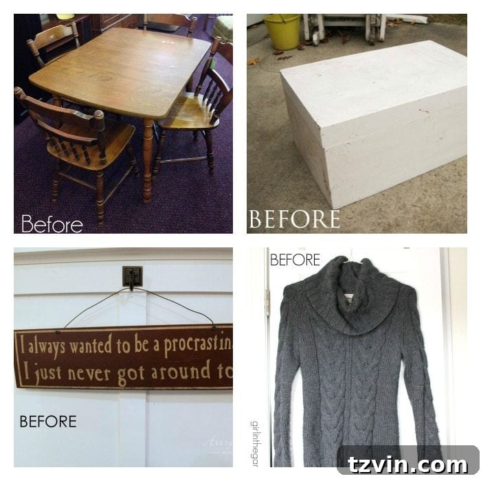 Trash to Treasure Tuesday collage of diverse DIY projects from fellow bloggers