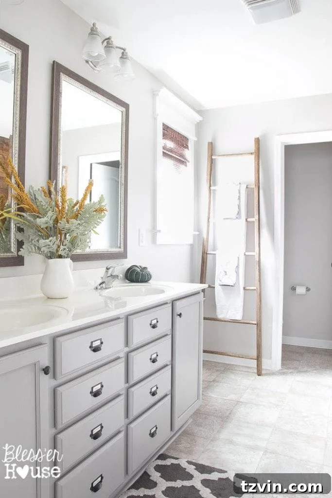 Unlock Designer Paint Colors for Less 6 Master bathroom with Sherwin Williams Pediment paint