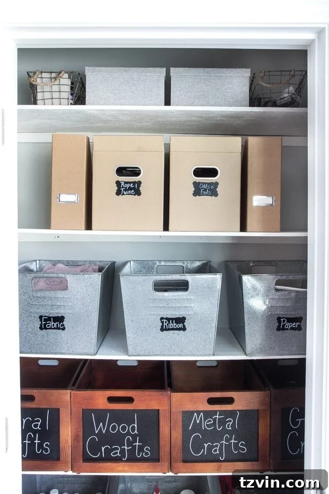 Craft Closet Chaos to Creative Order 6 Galvanized Bins and Wooden Crates for Craft Storage | blesserhouse.com