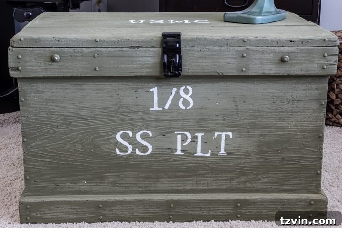 Vintage Military Trunk Transformation 10 Completed Vintage Military Foot Locker | Home Office Storage
