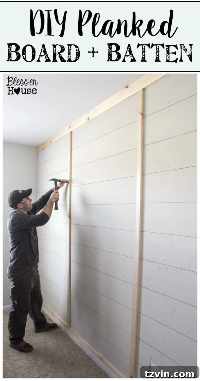 DIY Planked Board and Batten Accent Wall pin for Pinterest