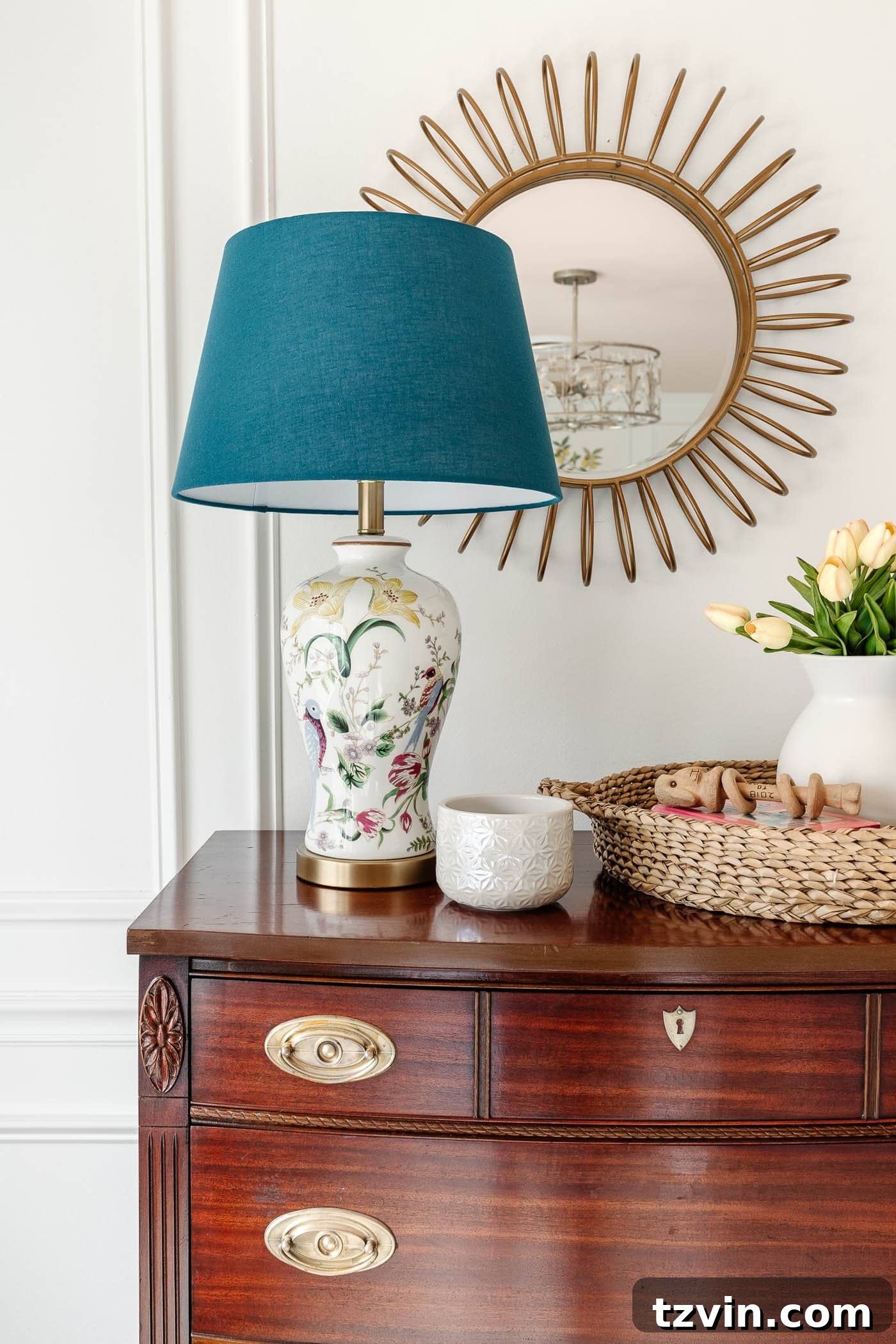 Find Your Perfect Furniture and Cabinet Hardware 14 polished wood dresser with antique bail pulls and chinoiserie lamp on top