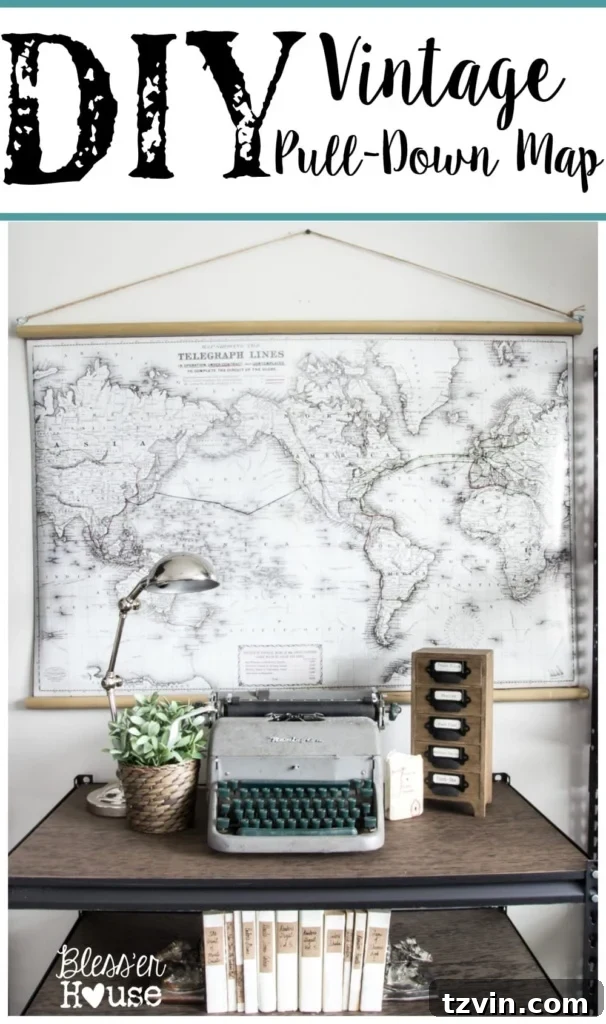 Finished DIY Vintage Pull Down Map