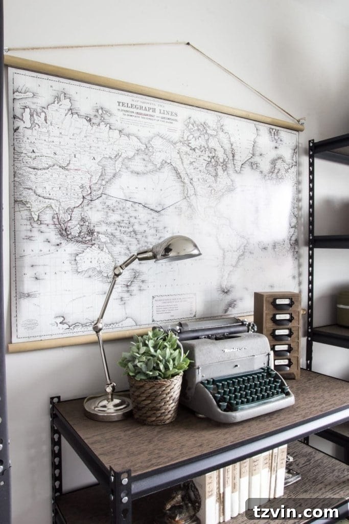 Office with DIY Map and Decor