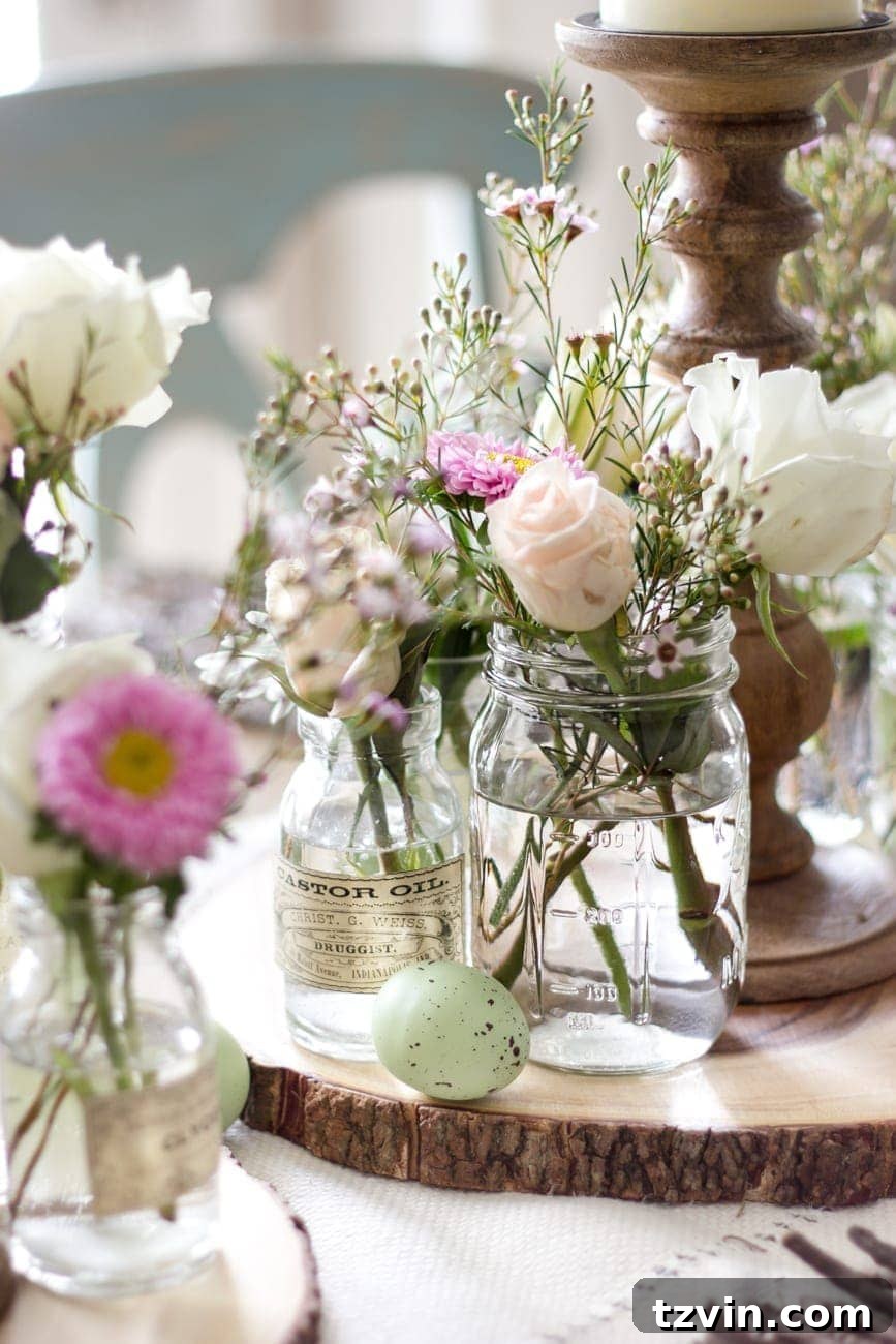 Blossoming Easter Brunch Table 17 Detailed shot of Easter centerpiece with eggs and nests