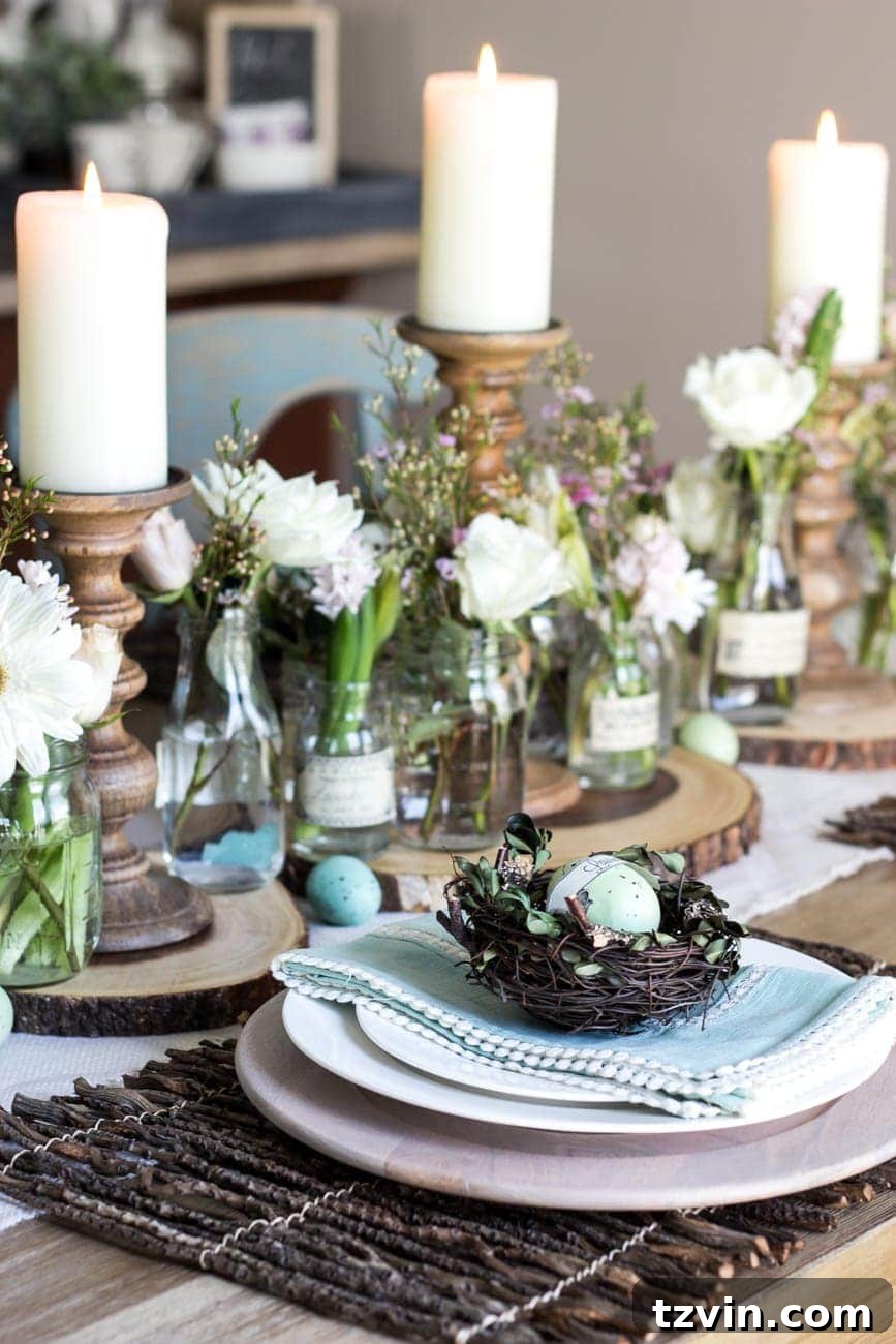 Blossoming Easter Brunch Table 9 Flowers arranged in small jars on Easter table