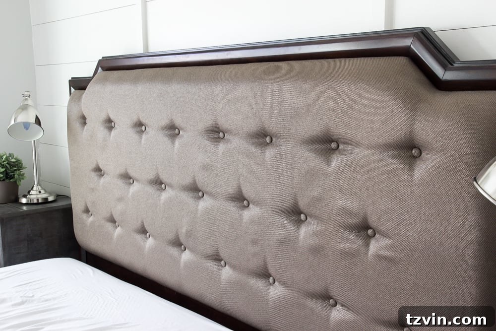 Revitalize Your Sofa: Easy Upholstery Painting 3 Before: Brown upholstered headboard prior to painting with chalk paint