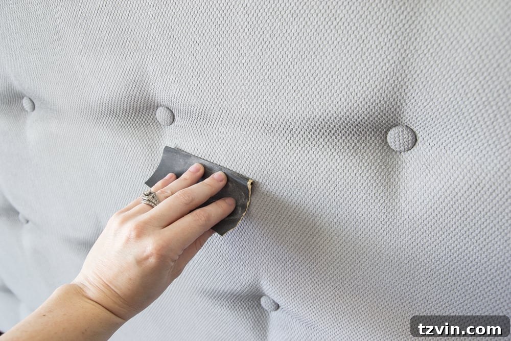 Revitalize Your Sofa: Easy Upholstery Painting 9 Sanding chalk painted upholstery for a soft, velvety finish