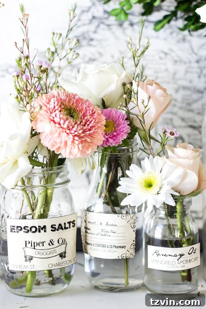 Vintage Spring Apothecary Jar Labels Printable 3 Spring Apothecary Jar Labels Printable | blesserhouse.com - These are so cute! Stick them on any glass bottles and they're instant vintage farmhouse decor!