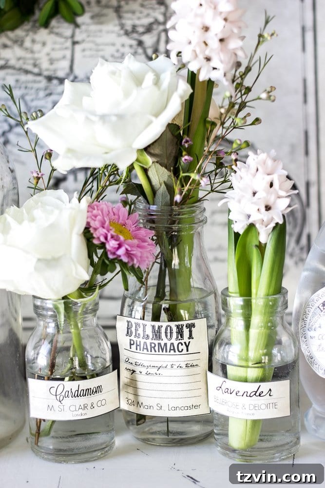 Vintage Spring Apothecary Jar Labels Printable 6 Spring Apothecary Jar Labels Printable | blesserhouse.com - These are so cute! Stick them on any glass bottles and they're instant vintage farmhouse decor!