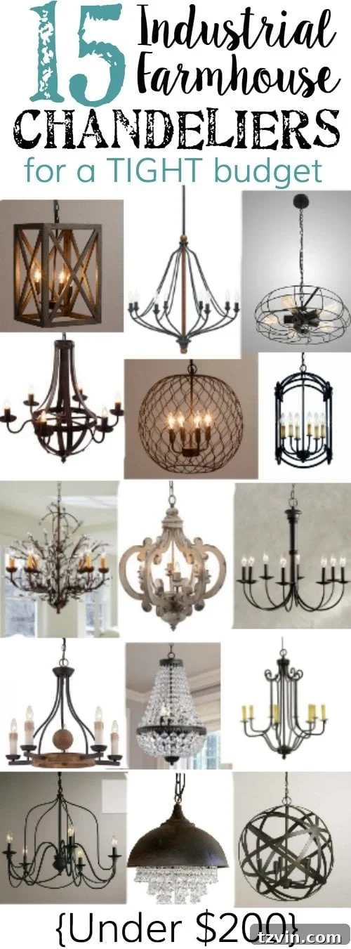 15 Stunning Yet Affordable Industrial Farmhouse Chandeliers 2 A beautiful industrial farmhouse chandelier hanging in a modern home, showcasing budget-friendly style.