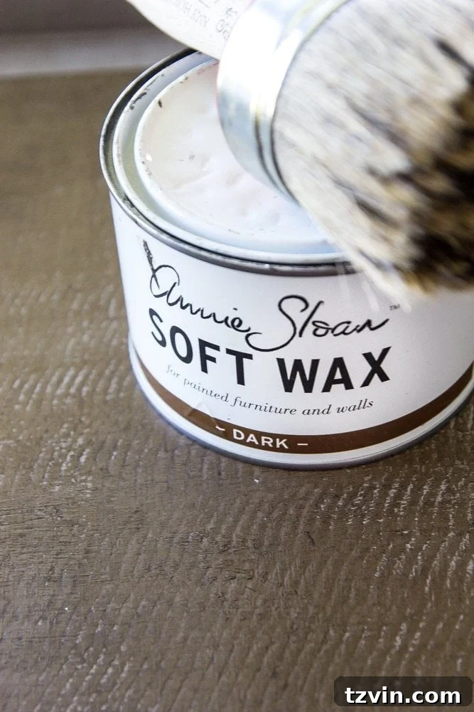 Applying dark soft wax directly onto the Coco chalk paint