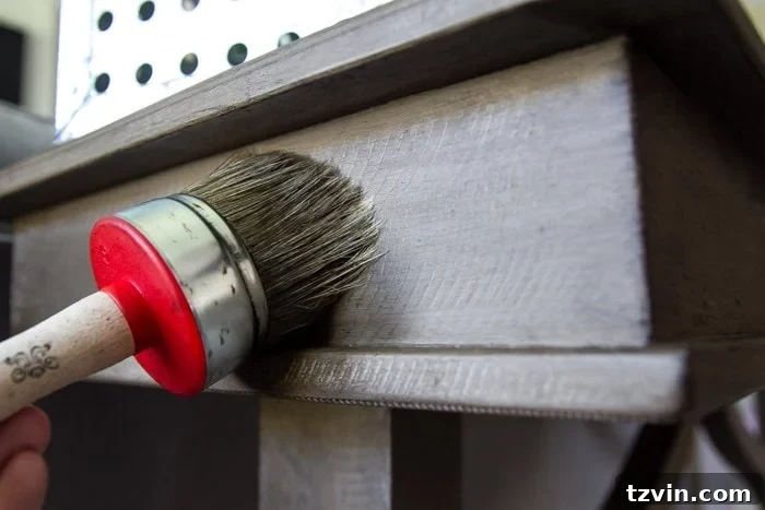 Close-up of the weathered wood effect after dark wax application