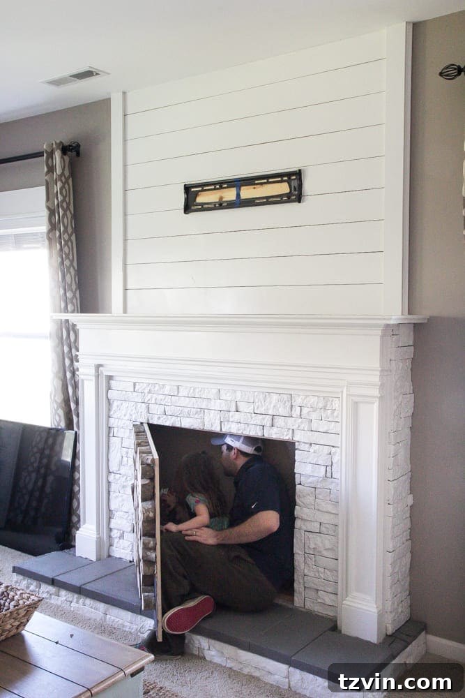 Our Little Helper: Princess Anna Joins the Faux Fireplace Renovation