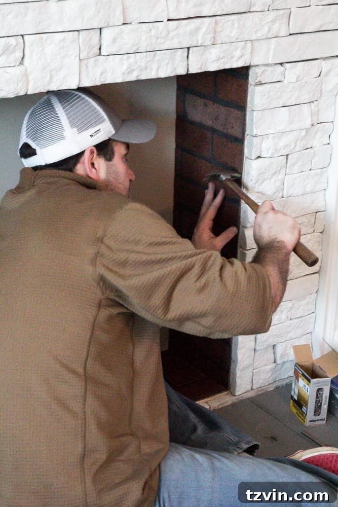Securing Faux Brick Paneling to the Sides of the Firebox