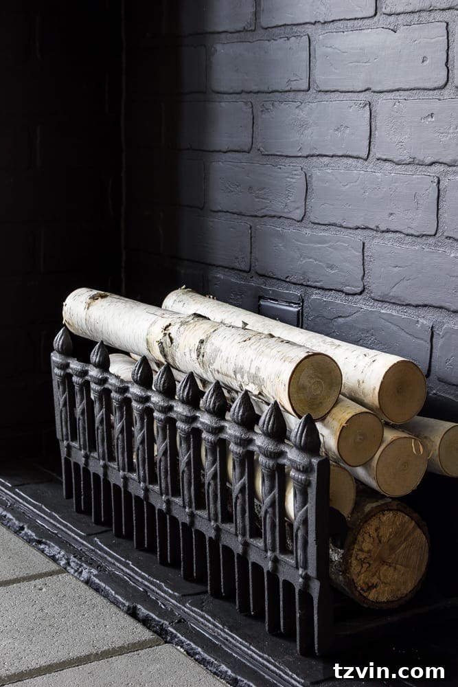 Adding Rustic Charm: Thrifted Fireplace Grate and Birch Logs